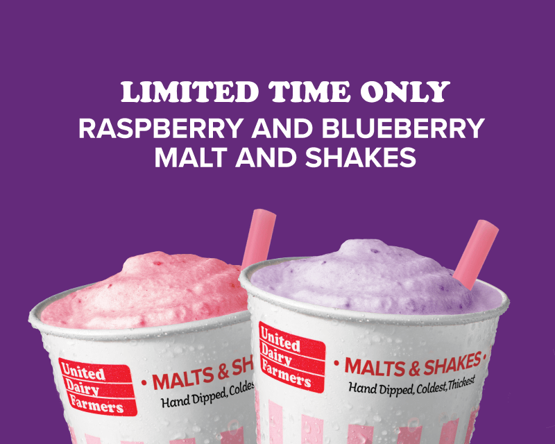 Limited Time Only! Raspberry and Blueberry Malts and Shakes