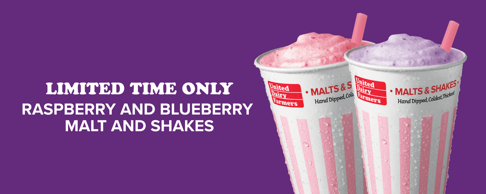 Limited Time Only! Raspberry and Blueberry Malts and Shakes