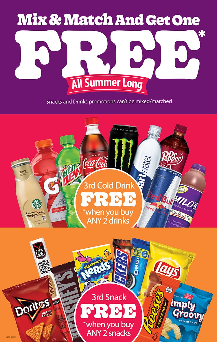 Mix & Match And Get One FREE - Snacks and Cold Drinks